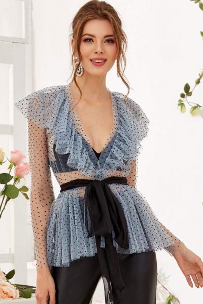 Blue Spotty Mesh Blouse