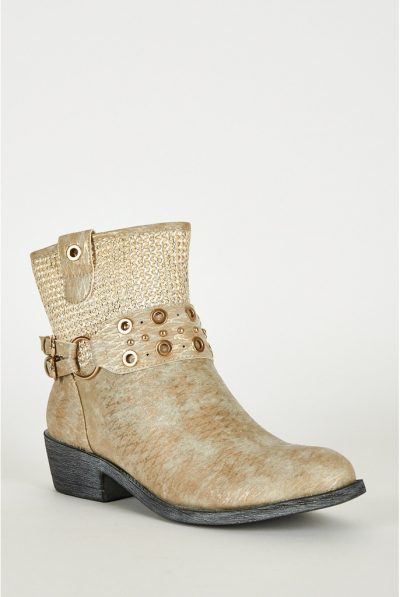 Frosted Brown Textured Silver Detail Boots