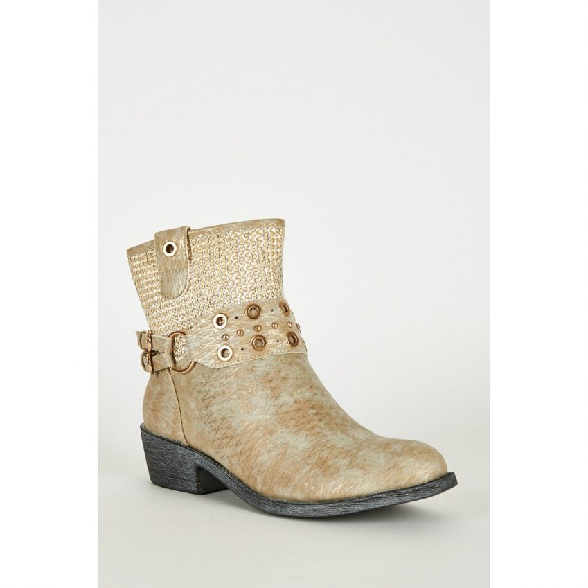 Frosted Brown Textured Silver Detail Boots