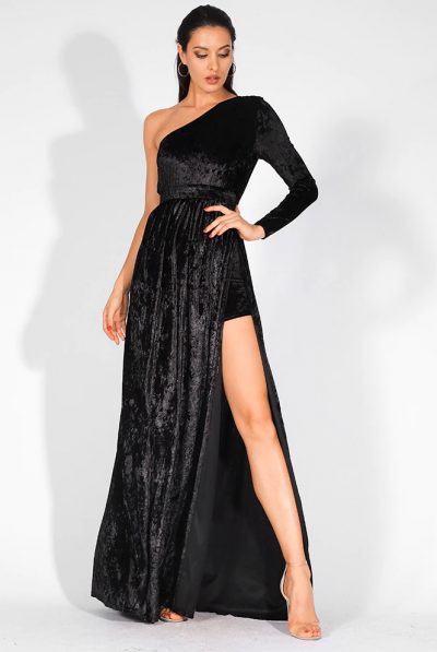 Velvet One Shoulder Evening Dress