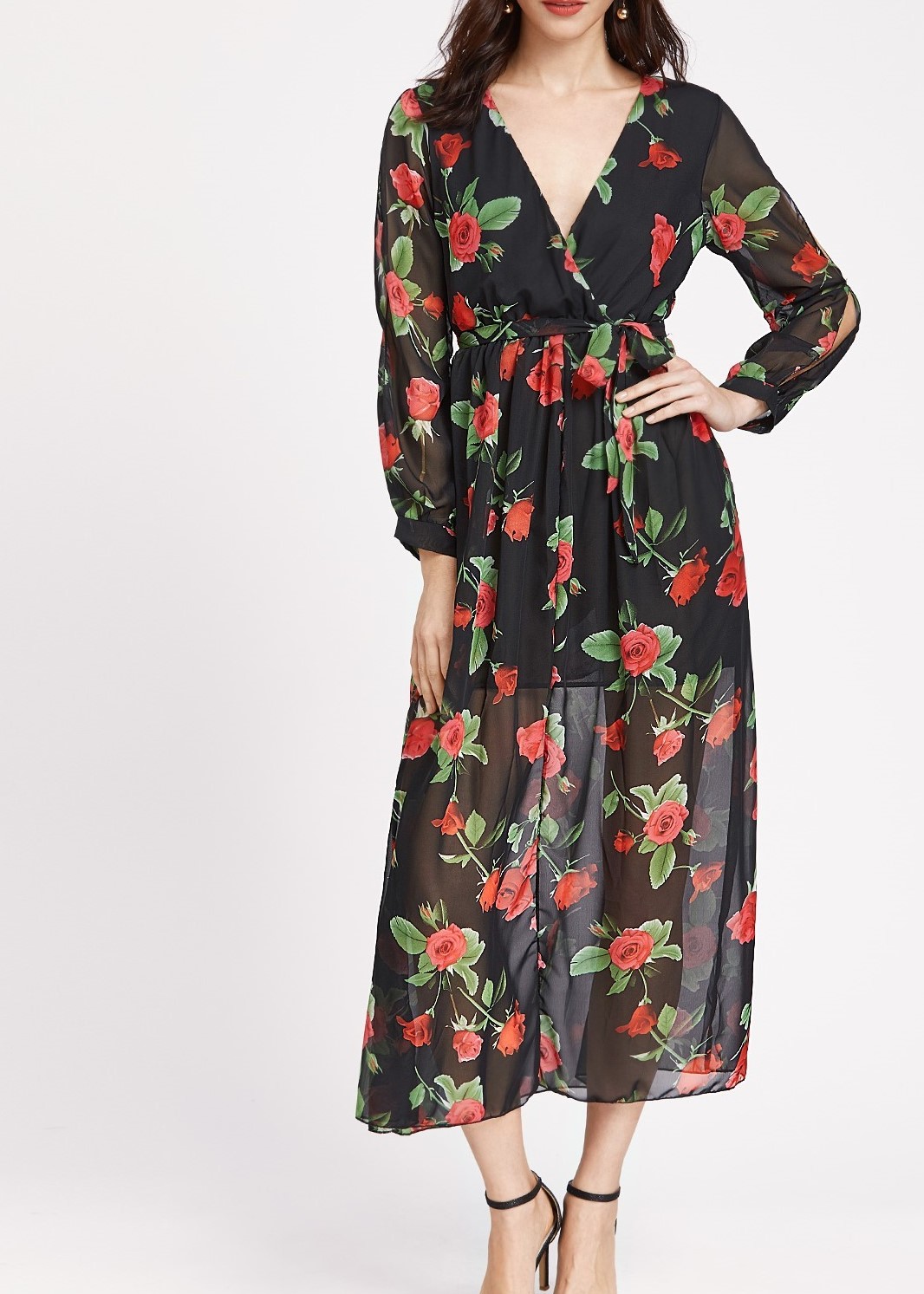 Black Wrap Maxi Dress Floral