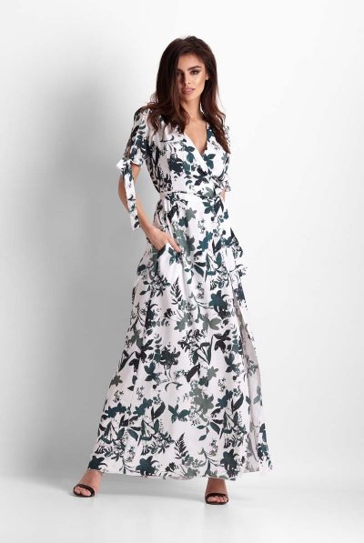 Monochrome Wrap Floral Maxi Dress