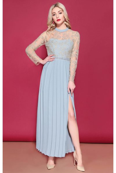 Pastel Blue Pleated Dress