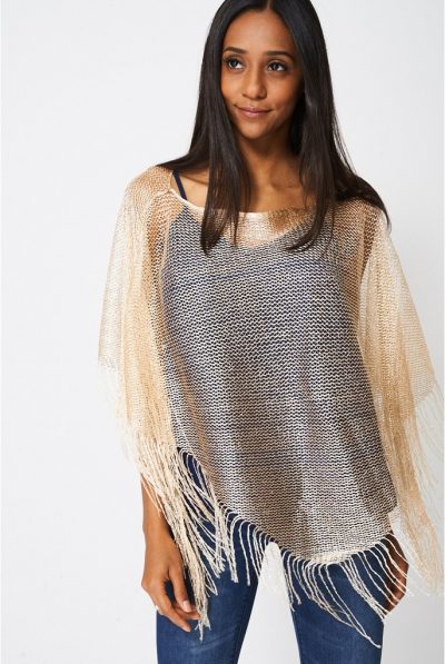 Gold Fringe Glittery Pullover Scarf
