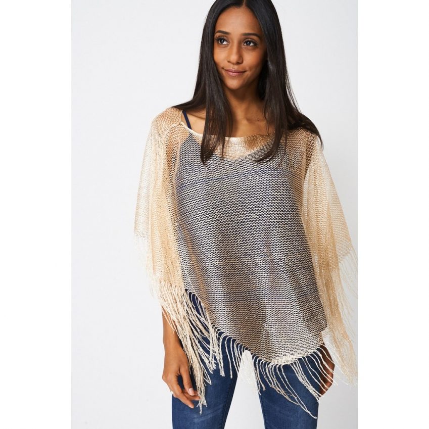 Gold Fringe Glittery Pullover Scarf