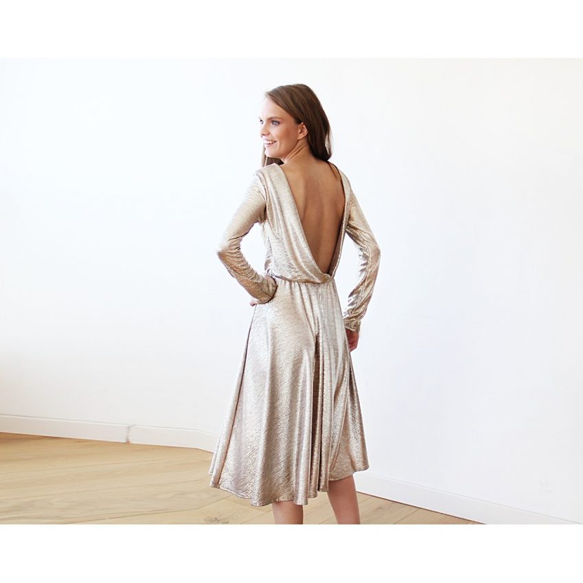 Light Gold Backless Midi Dress