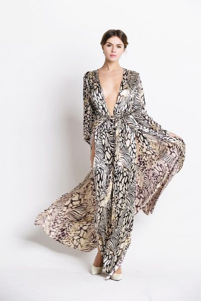 Belluci Gold Leopard Metallic Print Maxi Dress