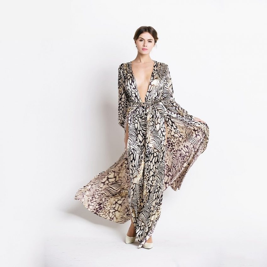 Belluci Gold Leopard Metallic Print Maxi Dress