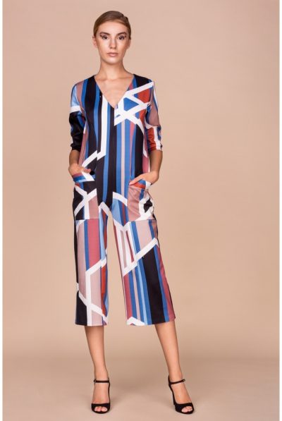 Geometric Print Swarovski Jumpsuit