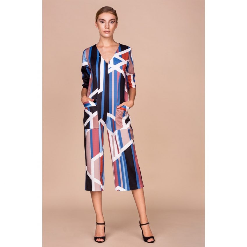Geometric Print Swarovski Jumpsuit