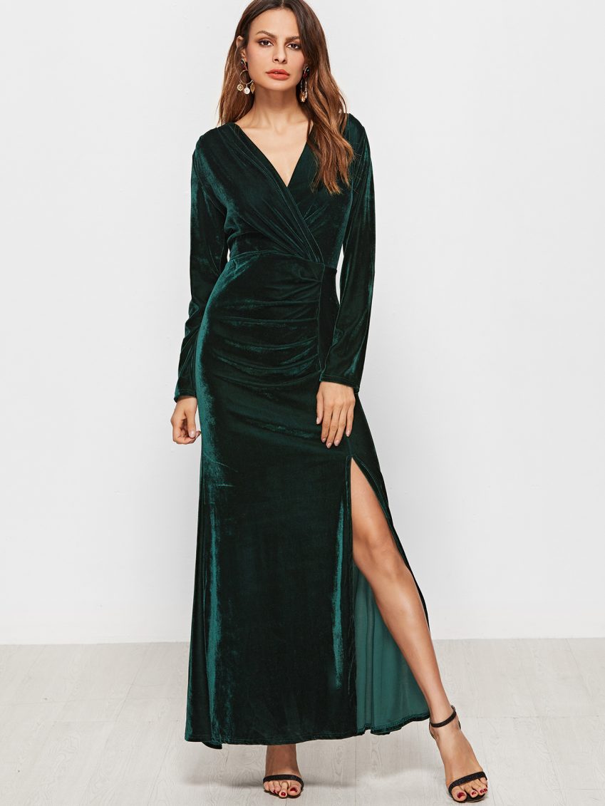 Deep Green Velvet Maxi Dress