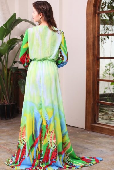 Green print maxi dress 56