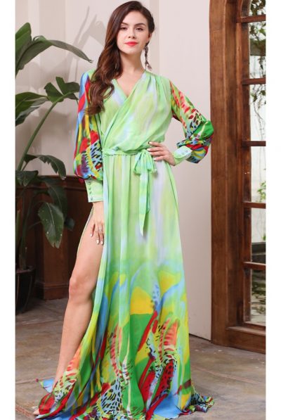 Tropical Green Print Dress