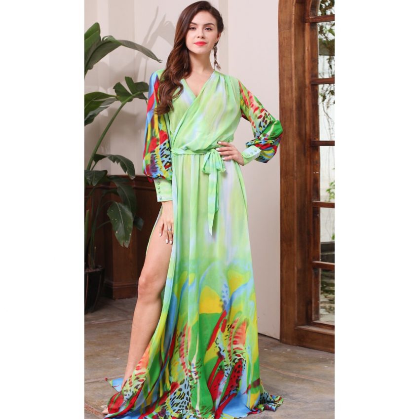 Tropical Green Print Dress