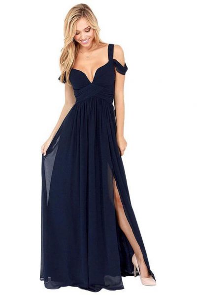 Harriette Deep Plunge Side Slit Dress