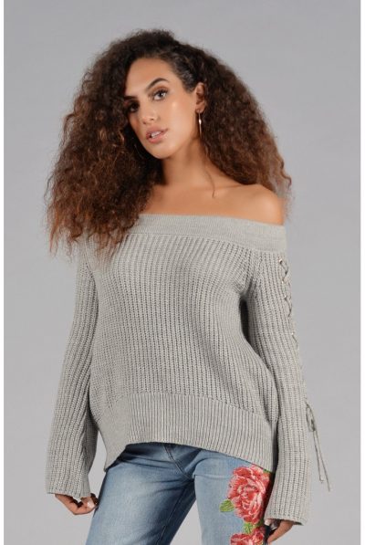 Heather Grey Lace Up Jumper