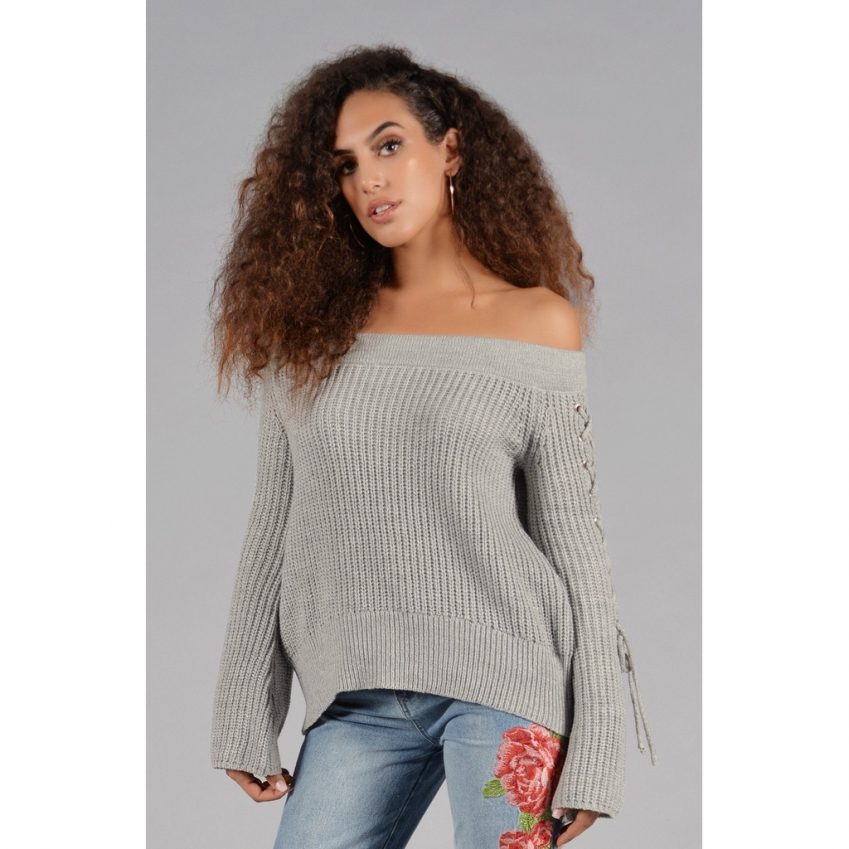 Heather Grey Lace Up Jumper