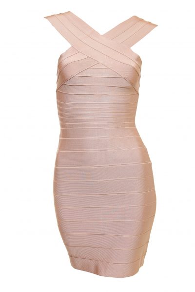 Beige Bandage Cross-over Dress
