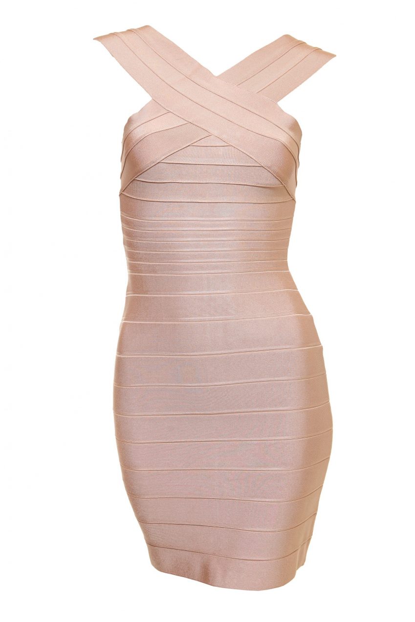 Beige Bandage Cross-over Dress