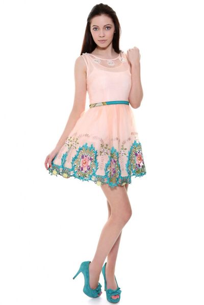 Peach Applique Summer Dress