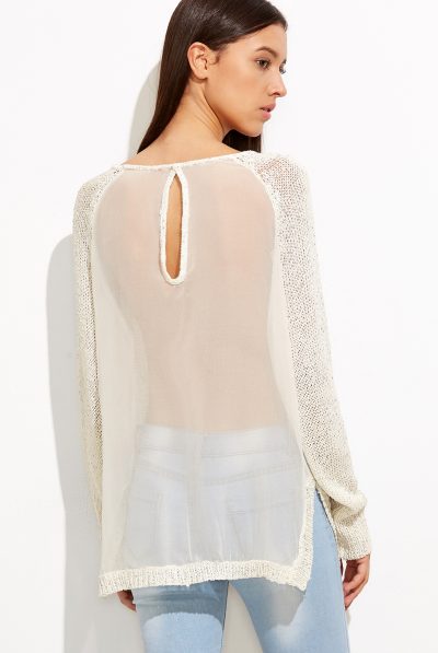Keyhole White Back Mesh Sweater