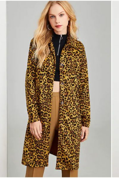 Long Line Leopard Print Coat