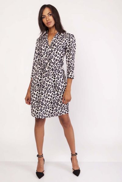 Leopard Print Tie Belted Dress