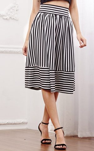 Striped Monochrome Midi Skirt