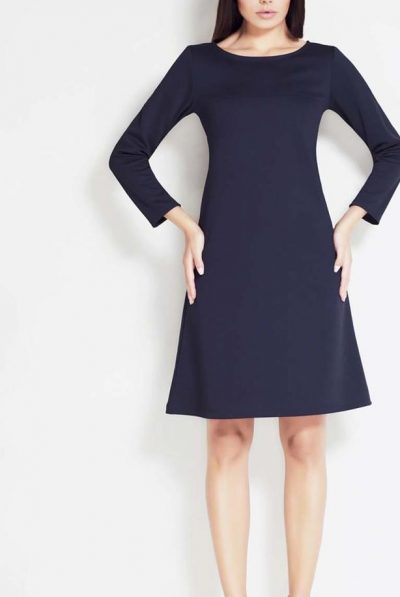 Navy Bateau Sleeves Dress