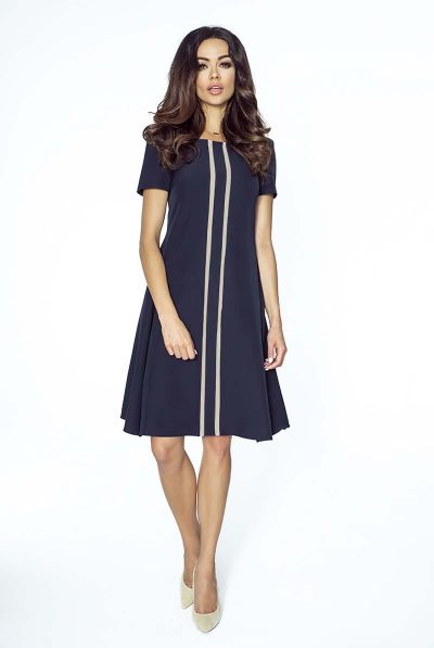 Navy Babydoll Flare Dress