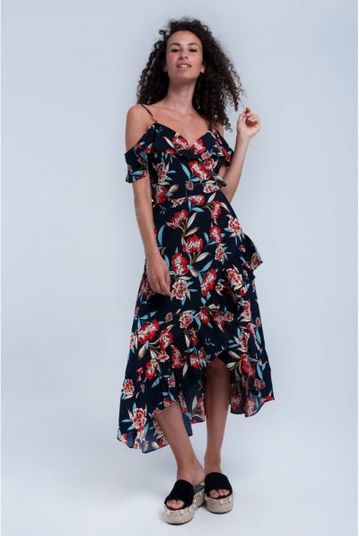 Navy Printed Wrap Dress