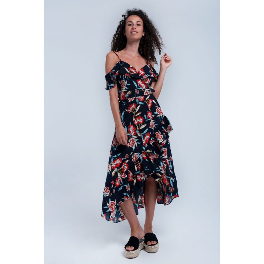 Navy Printed Wrap Dress