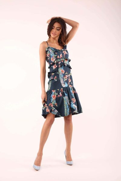 Navy Blue Floral Spanish Dress