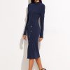Navy Button Pencil Dress - Image 2