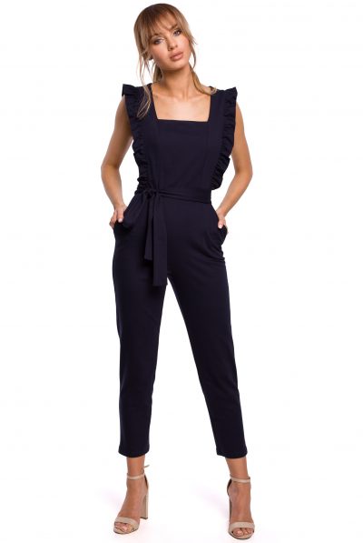 Navy Frill Sleeveless Jumpsuit