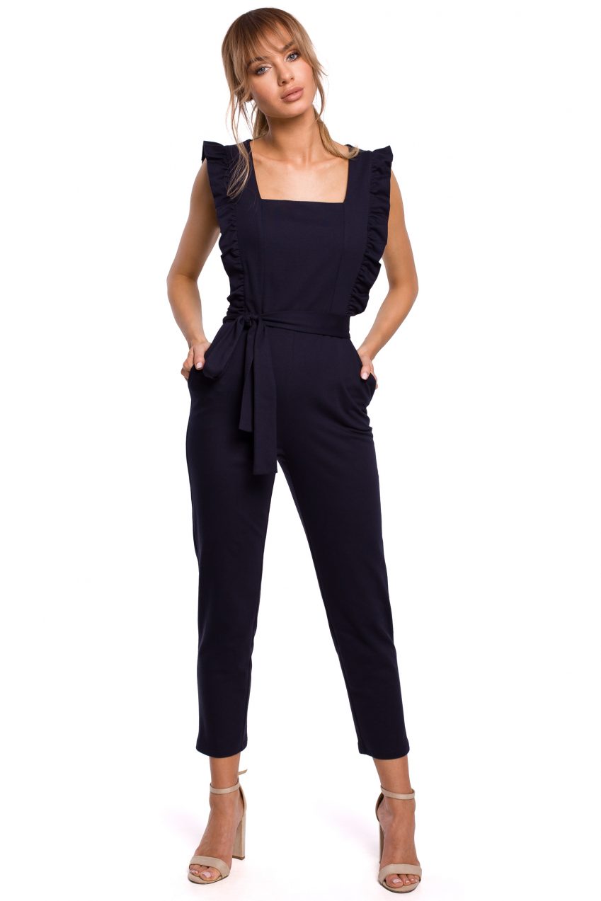 Navy Frill Sleeveless Jumpsuit