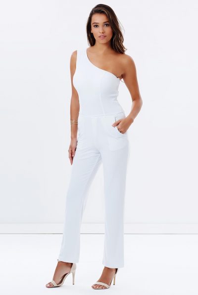 White One Shoulder Jumpsuit by Skiva