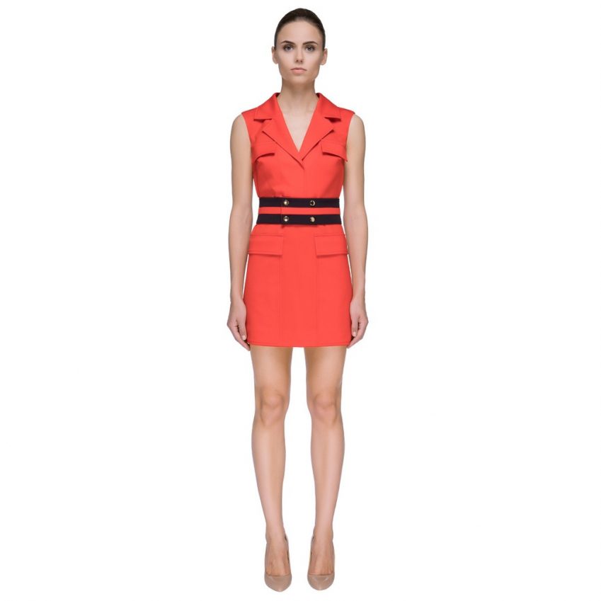 'Orange Shortcut' Sleeveless Belted Mini Dress