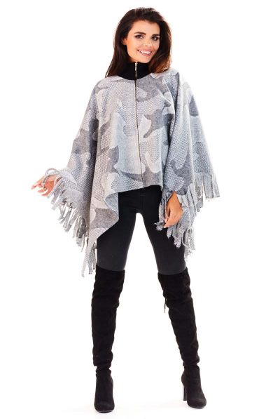 Grey Aztec Patterns Poncho Sweater