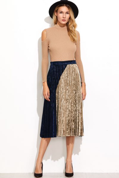 All Night Long Pleated Velvet & Gold Skirt
