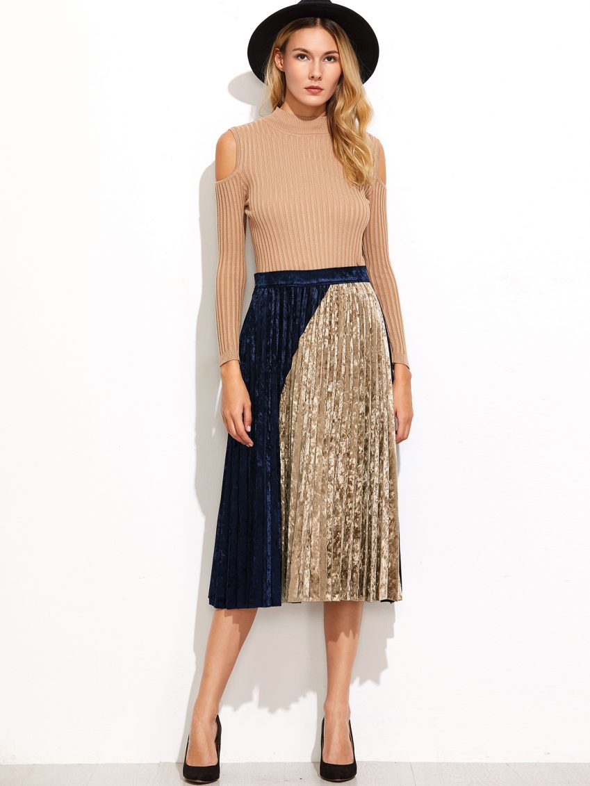 All Night Long Pleated Velvet & Gold Skirt