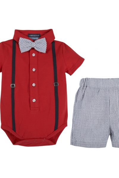 Andy & Evan Red Polo Shirtzie & Woven Short