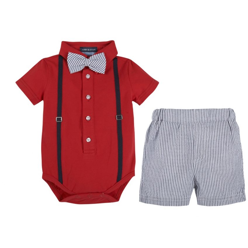 Andy & Evan Red Polo Shirtzie & Woven Short