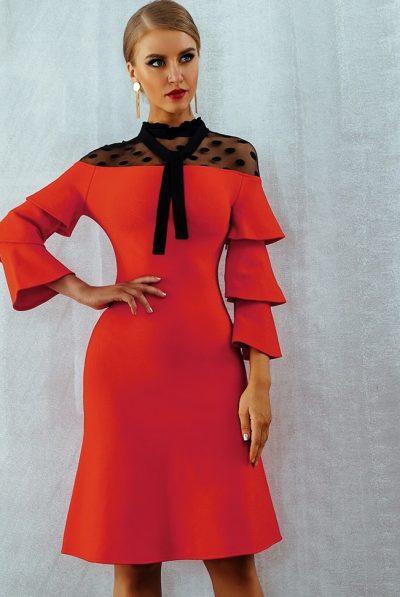 Red and Black Mesh Dress