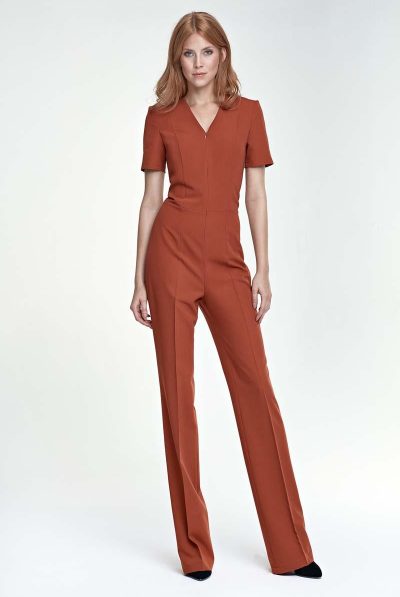 Brick Red Elegant Short Sleeves Jumpsuit