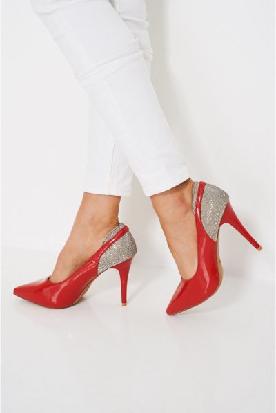 Red Patent Pointed Glittery High Heels