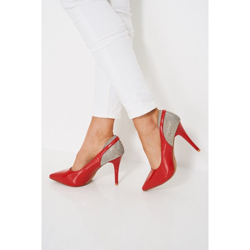 Red Patent Pointed Glittery High Heels