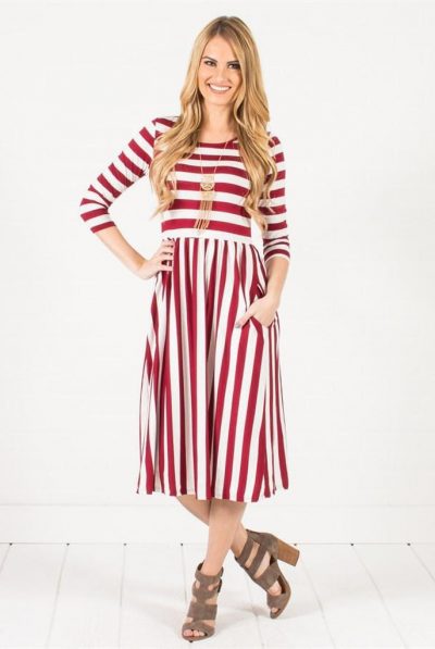 Avery Striped Dress - Available in Red, Navy & Beige