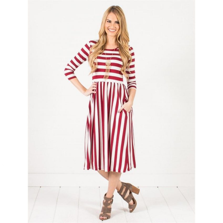 Avery Striped Dress - Available in Red, Navy & Beige
