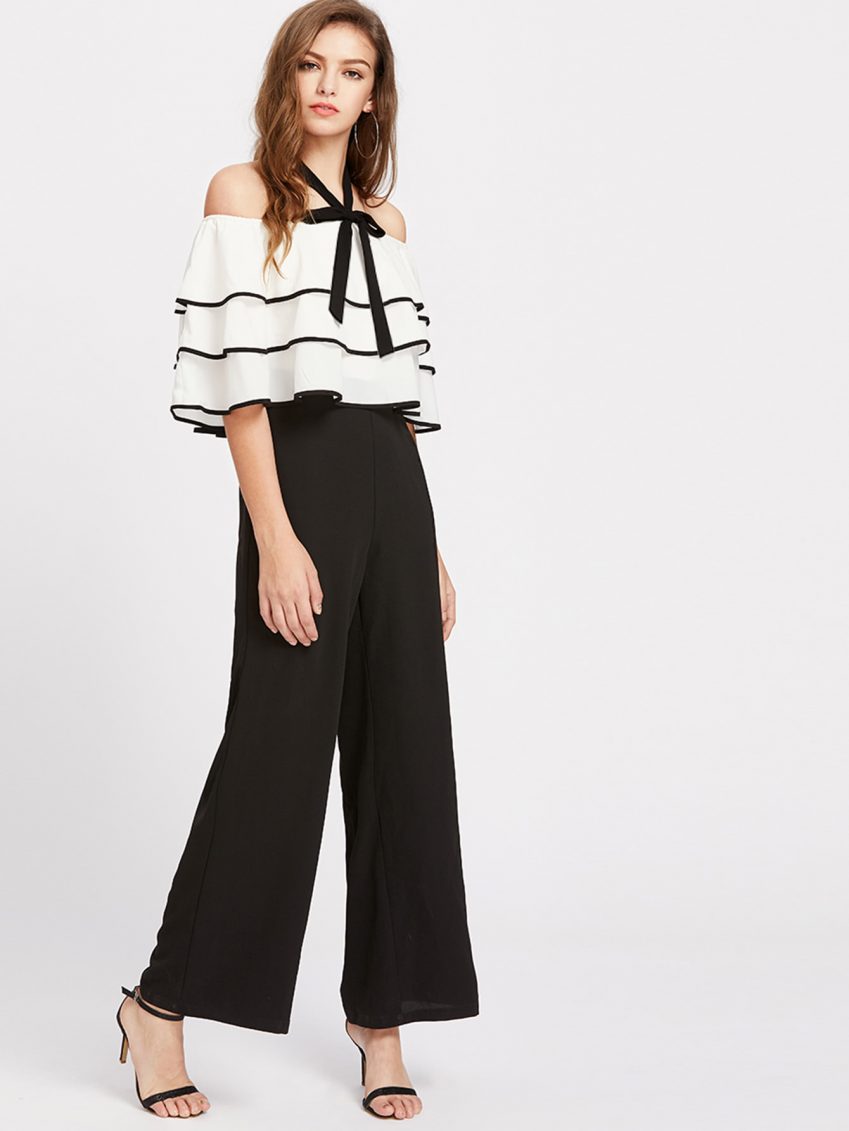 Monochrome Ruffles Jumpsuit